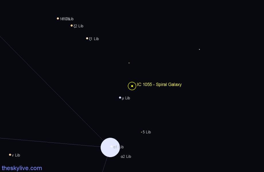 Finder chart IC 1055 - Spiral Galaxy in Libra star