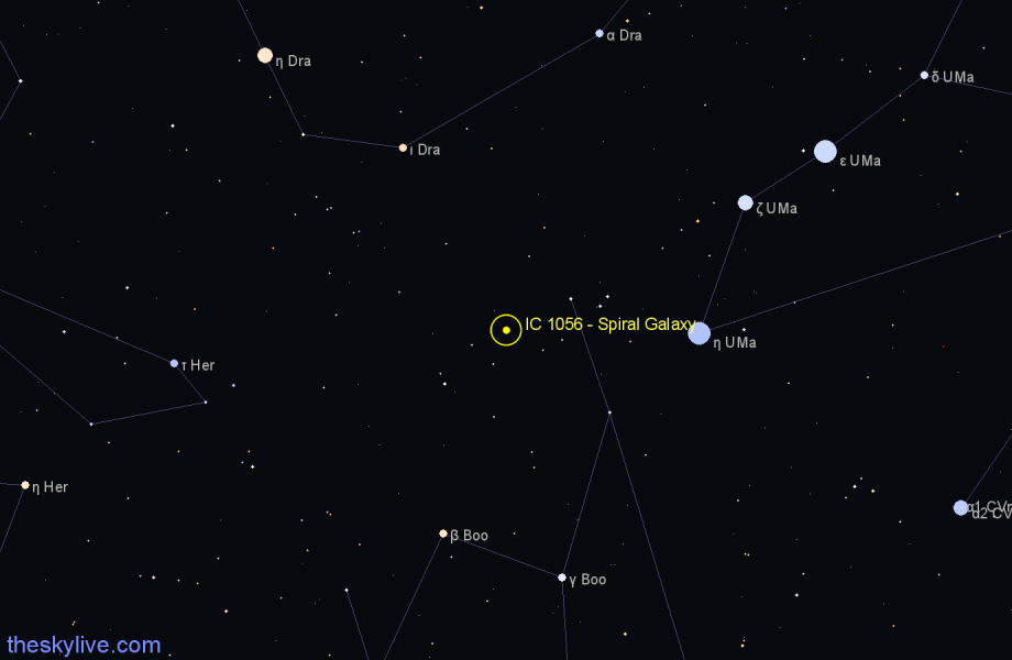 Finder chart IC 1056 - Spiral Galaxy in Boötes star