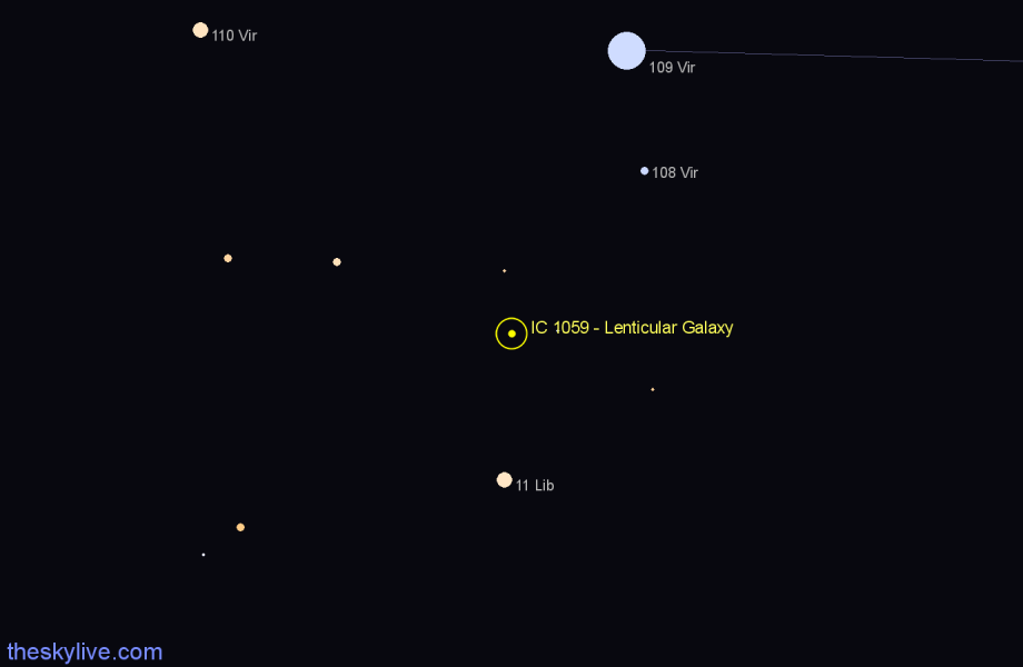 Finder chart IC 1059 - Lenticular Galaxy in Libra star