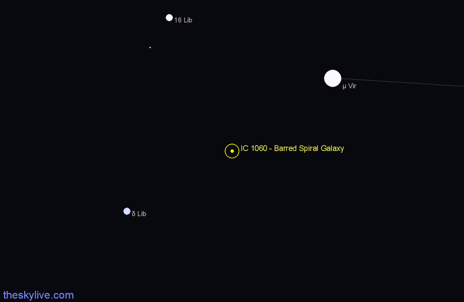 Finder chart IC 1060 - Barred Spiral Galaxy in Libra star