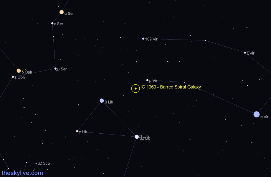 Finder chart IC 1060 - Barred Spiral Galaxy in Libra star