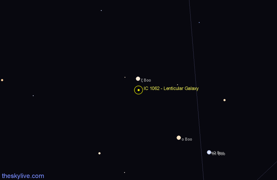 Finder chart IC 1062 - Lenticular Galaxy in Boötes star