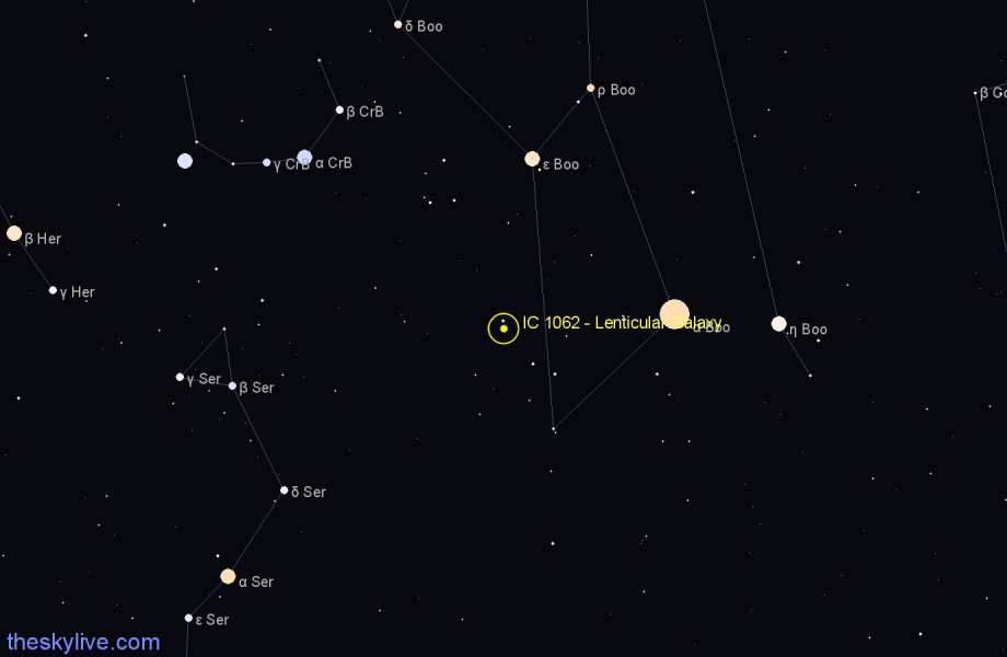 Finder chart IC 1062 - Lenticular Galaxy in Boötes star