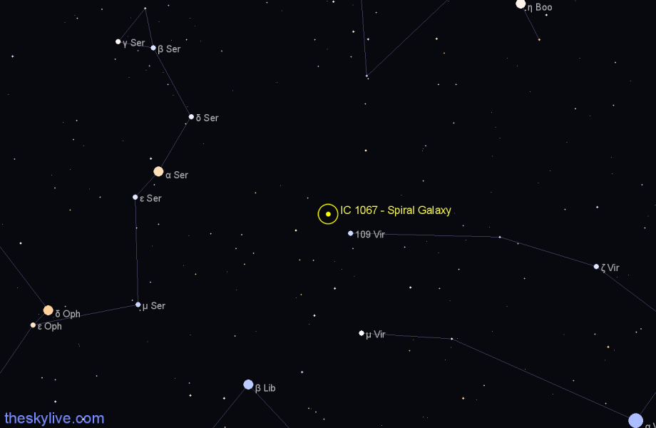 Finder chart IC 1067 - Spiral Galaxy in Virgo star