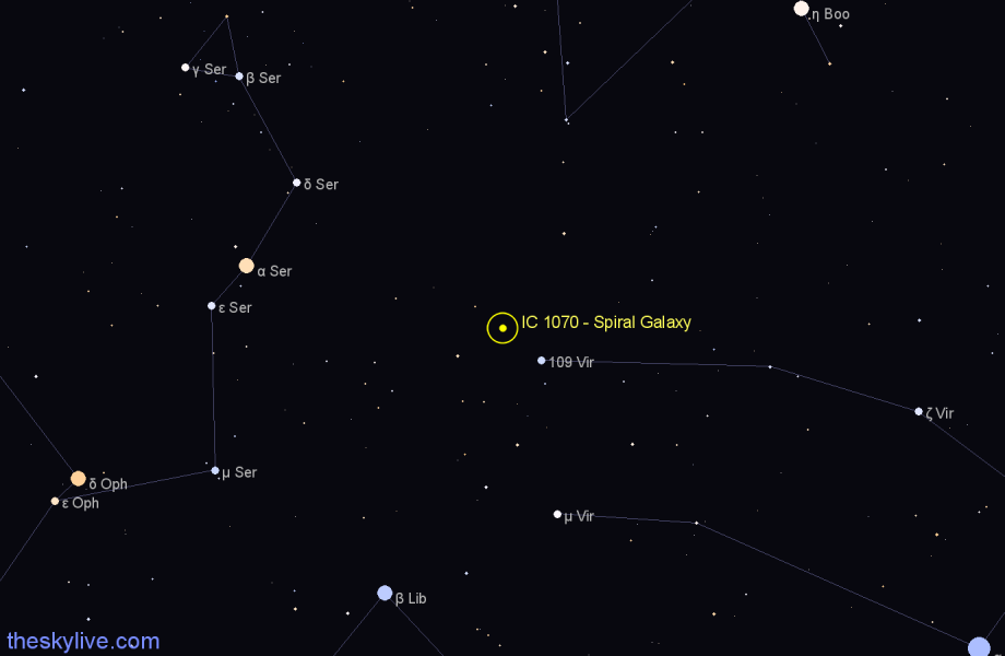 Finder chart IC 1070 - Spiral Galaxy in Virgo star