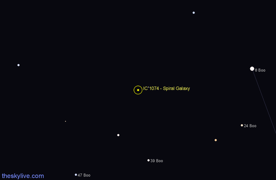 Finder chart IC 1074 - Spiral Galaxy in Boötes star