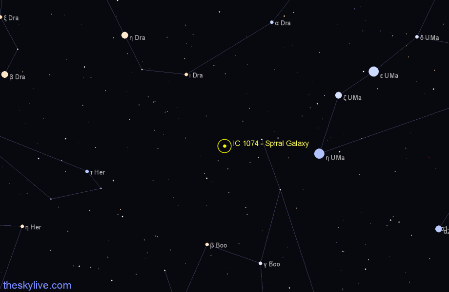 Finder chart IC 1074 - Spiral Galaxy in Boötes star