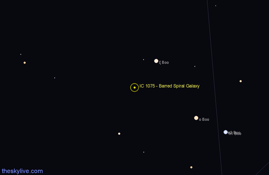 Finder chart IC 1075 - Barred Spiral Galaxy in Boötes star