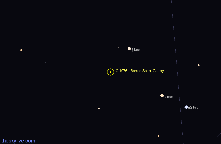 Finder chart IC 1076 - Barred Spiral Galaxy in Boötes star