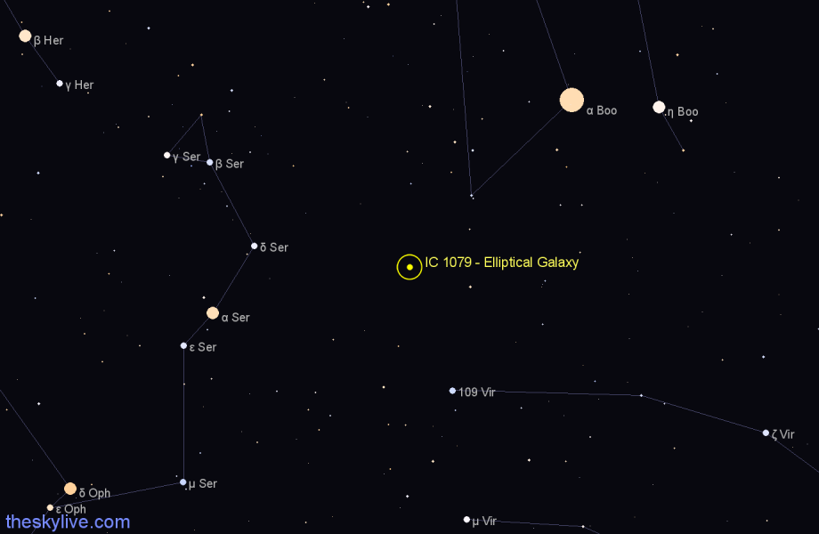 Finder chart IC 1079 - Elliptical Galaxy in Boötes star
