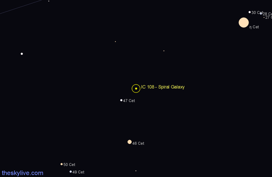 Finder chart IC 108 - Spiral Galaxy in Cetus star