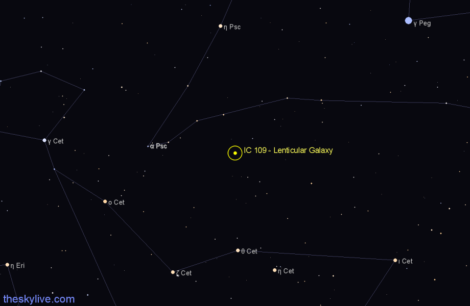 Finder chart IC 109 - Lenticular Galaxy in Cetus star