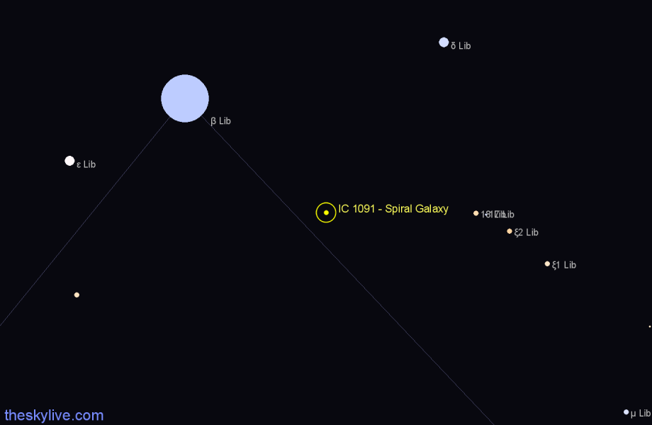 Finder chart IC 1091 - Spiral Galaxy in Libra star