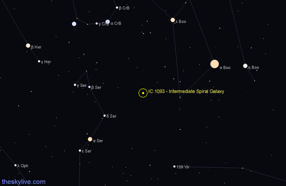 Finder chart IC 1093 - Intermediate Spiral Galaxy in Boötes star