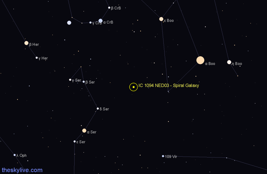 Finder chart IC 1094 NED03 - Spiral Galaxy in Boötes star