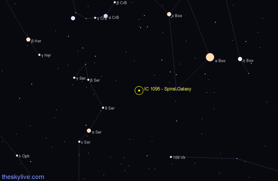 Finder chart IC 1095 - Spiral Galaxy in Boötes star