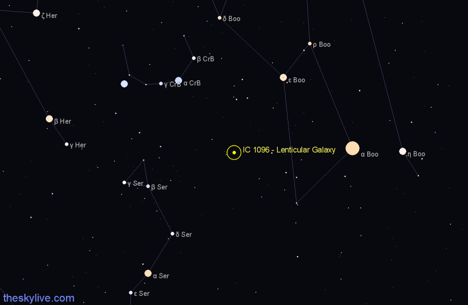 Finder chart IC 1096 - Lenticular Galaxy in Boötes star