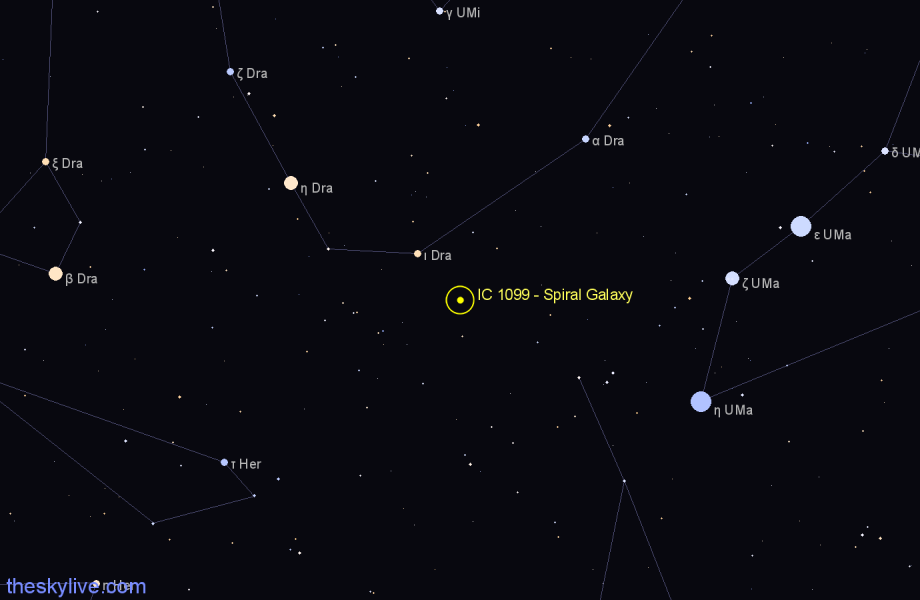 Finder chart IC 1099 - Spiral Galaxy in Draco star