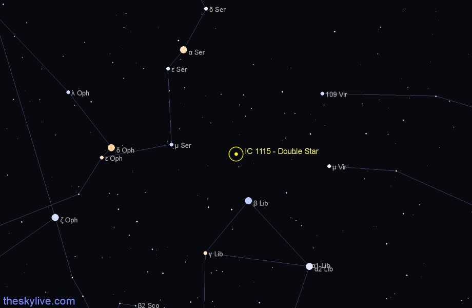 Finder chart IC 1115 - Double Star in Libra star