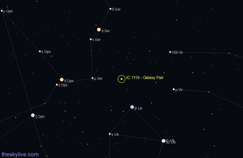 Finder chart IC 1119 - Galaxy Pair in Libra star