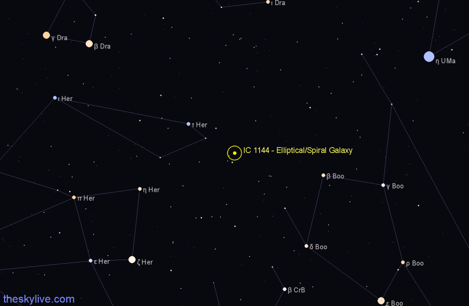 Finder chart IC 1144 - Elliptical/Spiral Galaxy in Hercules star