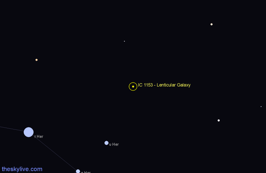 Finder chart IC 1153 - Lenticular Galaxy in Hercules star