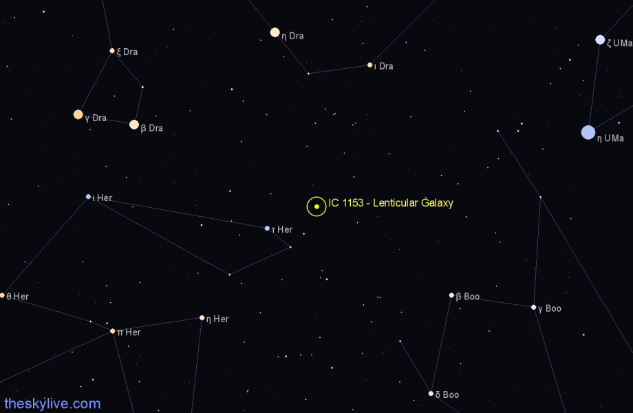 Finder chart IC 1153 - Lenticular Galaxy in Hercules star