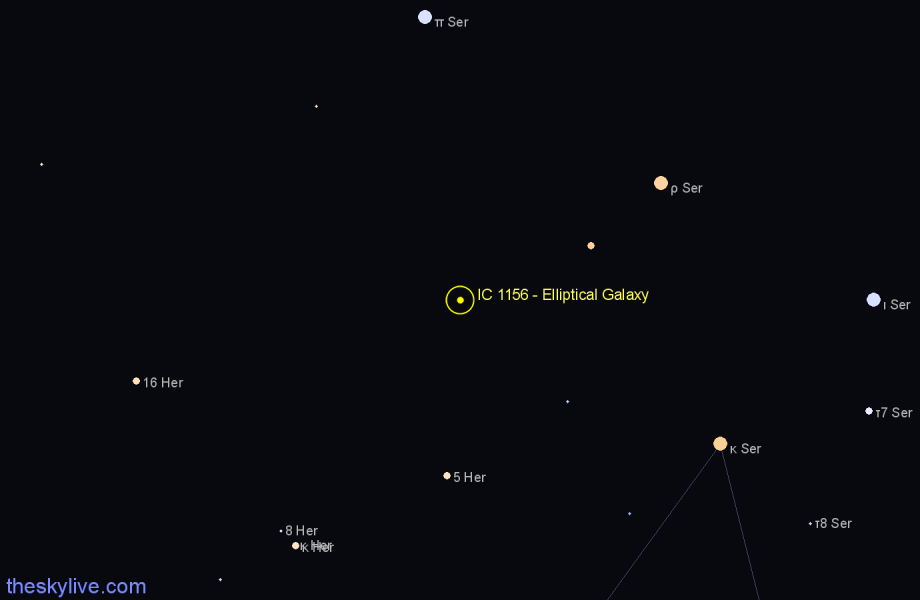 Finder chart IC 1156 - Elliptical Galaxy in Hercules star