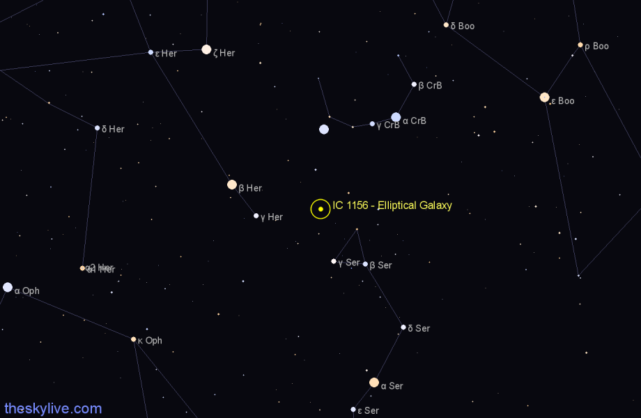 Finder chart IC 1156 - Elliptical Galaxy in Hercules star