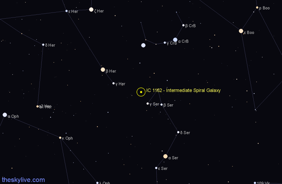 Finder chart IC 1162 - Intermediate Spiral Galaxy in Hercules star