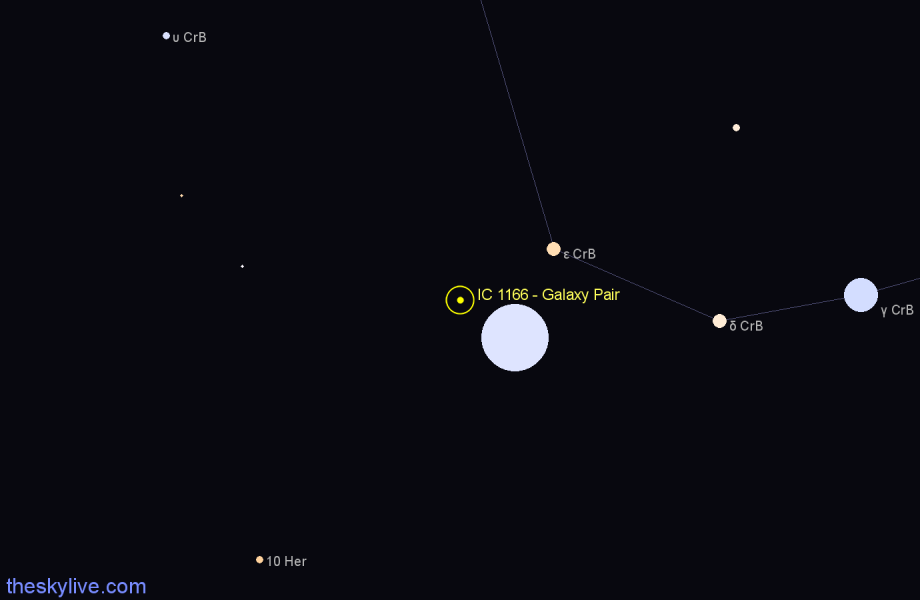 Finder chart IC 1166 - Galaxy Pair in Corona Borealis star