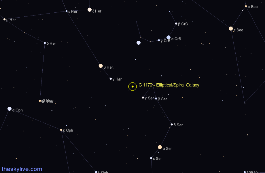 Finder chart IC 1170 - Elliptical/Spiral Galaxy in Hercules star