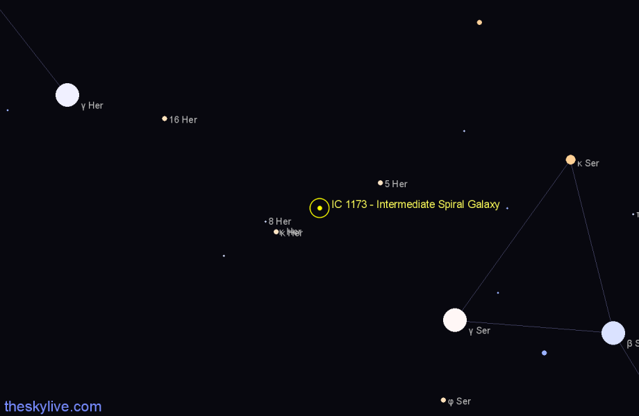 Finder chart IC 1173 - Intermediate Spiral Galaxy in Hercules star