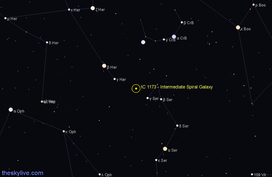 Finder chart IC 1173 - Intermediate Spiral Galaxy in Hercules star