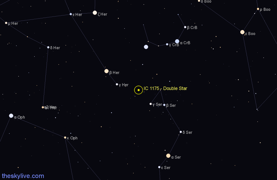 Finder chart IC 1175 - Double Star in Hercules star