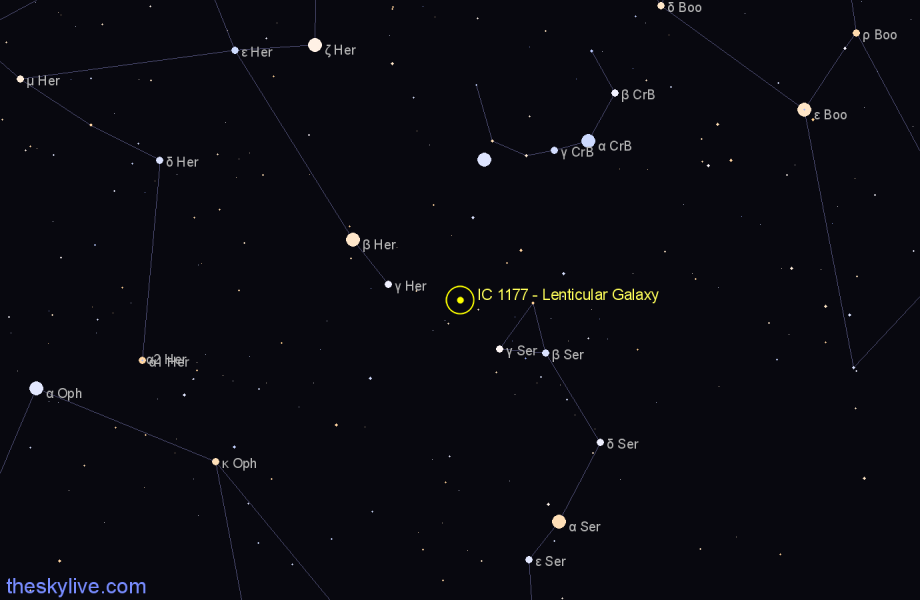 Finder chart IC 1177 - Lenticular Galaxy in Hercules star