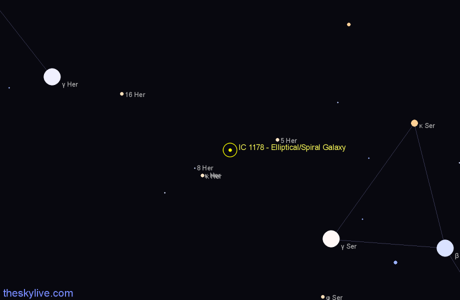 Finder chart IC 1178 - Elliptical/Spiral Galaxy in Hercules star