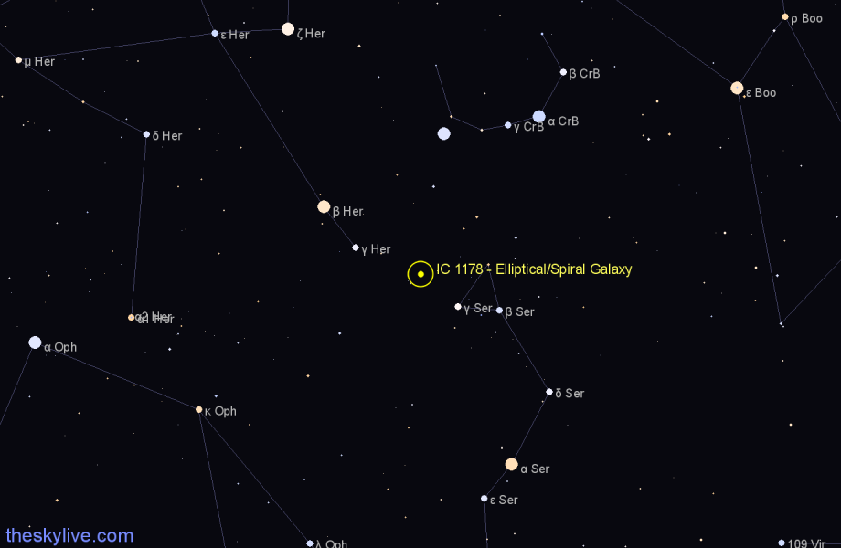 Finder chart IC 1178 - Elliptical/Spiral Galaxy in Hercules star