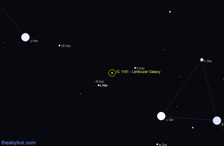Finder chart IC 1181 - Lenticular Galaxy in Hercules star
