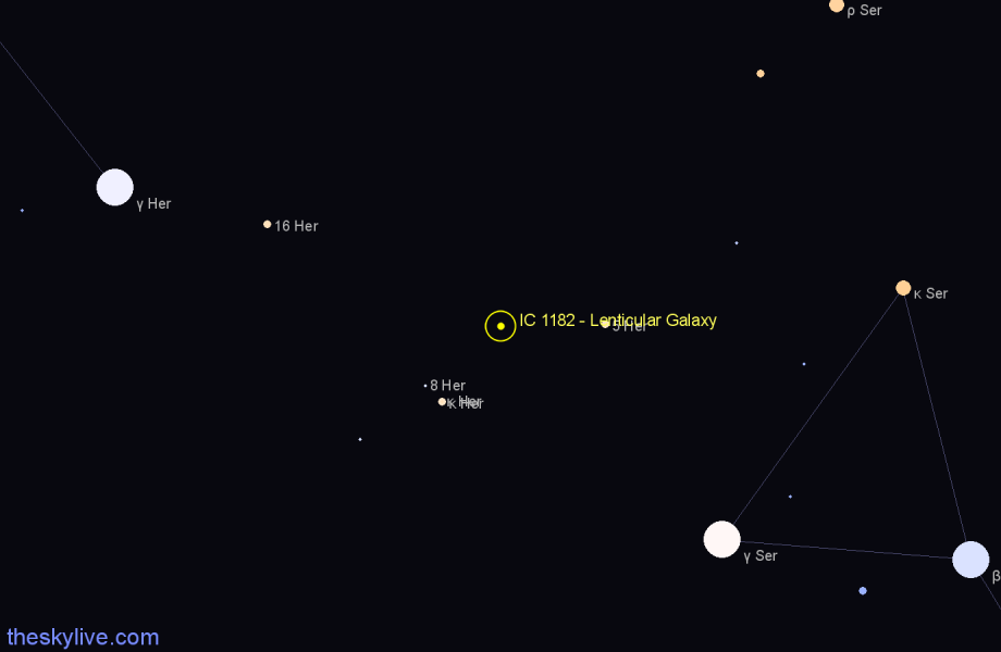 Finder chart IC 1182 - Lenticular Galaxy in Hercules star