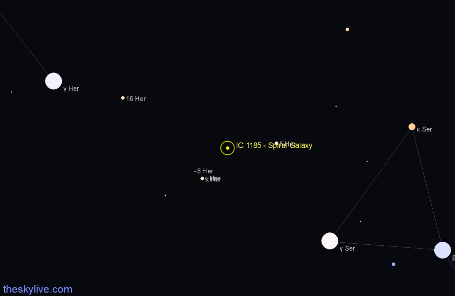 Finder chart IC 1185 - Spiral Galaxy in Hercules star