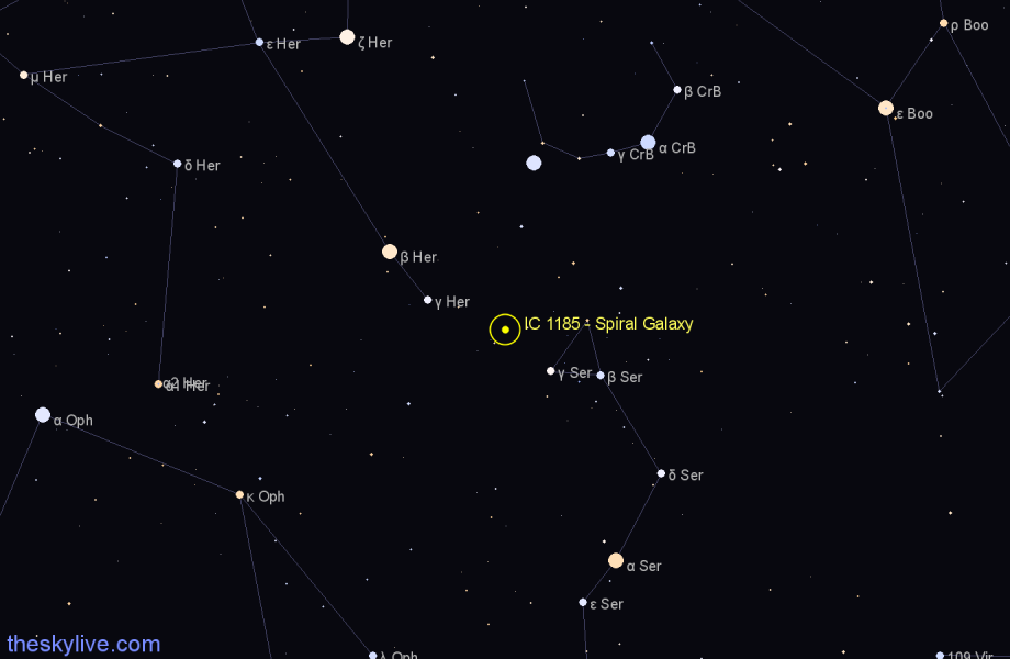 Finder chart IC 1185 - Spiral Galaxy in Hercules star