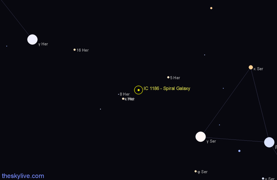 Finder chart IC 1186 - Spiral Galaxy in Hercules star