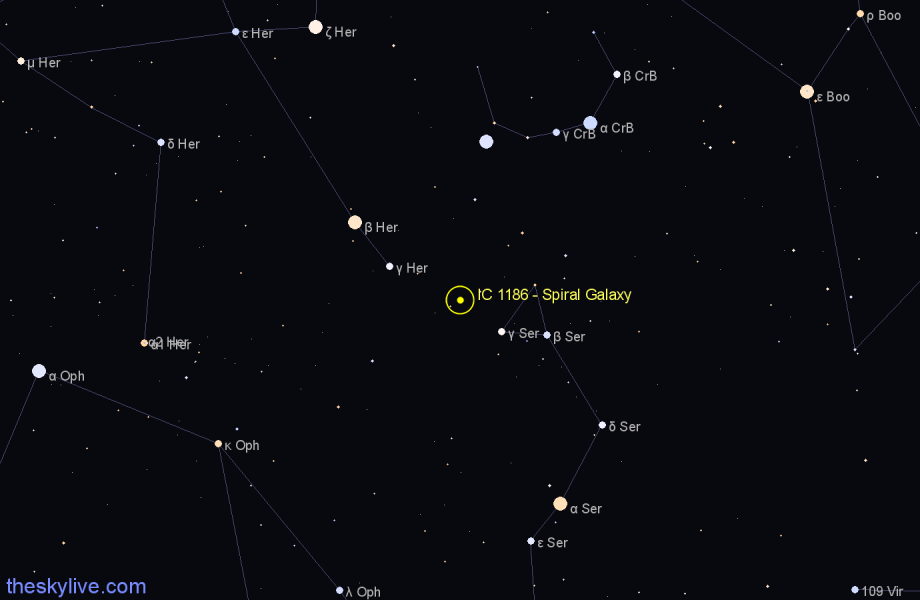 Finder chart IC 1186 - Spiral Galaxy in Hercules star