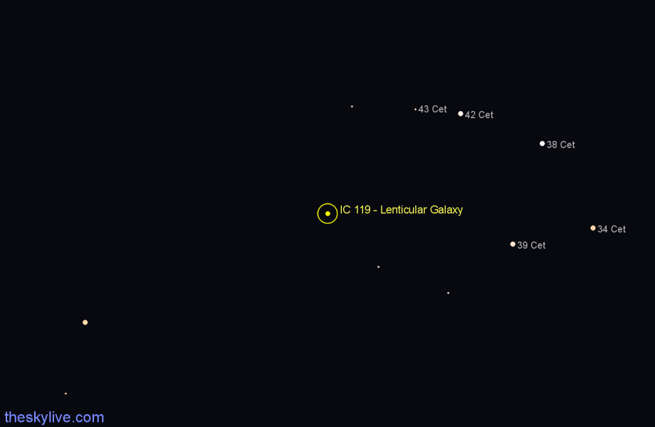 Finder chart IC 119 - Lenticular Galaxy in Cetus star