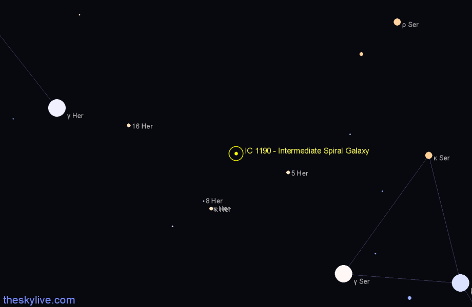 Finder chart IC 1190 - Intermediate Spiral Galaxy in Hercules star