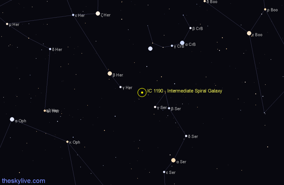 Finder chart IC 1190 - Intermediate Spiral Galaxy in Hercules star