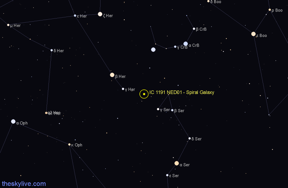 Finder chart IC 1191 NED01 - Spiral Galaxy in Hercules star