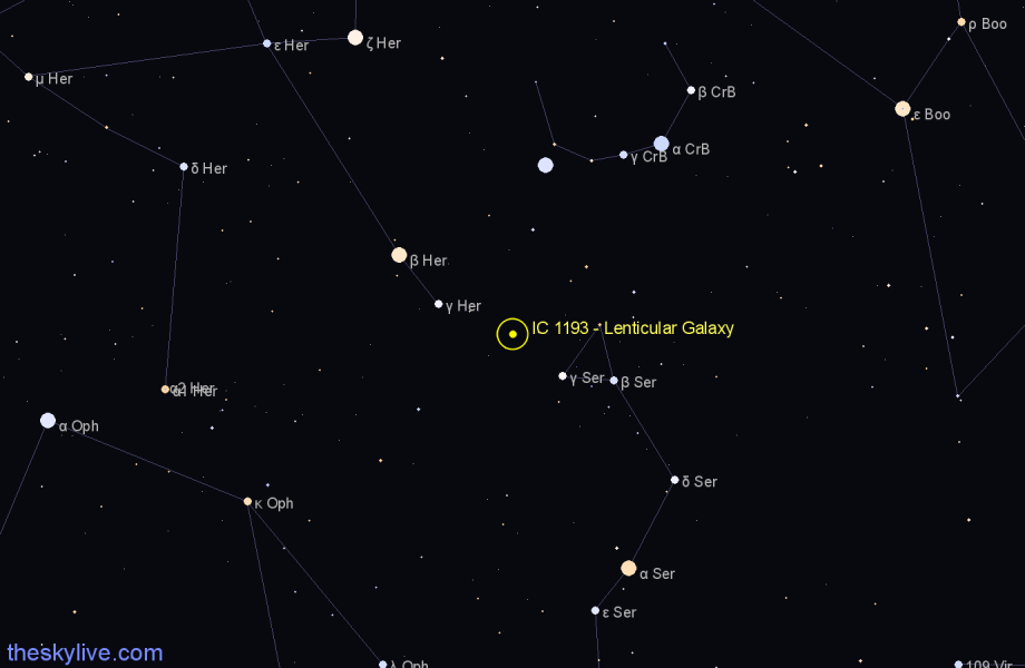 Finder chart IC 1193 - Lenticular Galaxy in Hercules star