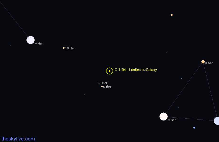 Finder chart IC 1194 - Lenticular Galaxy in Hercules star